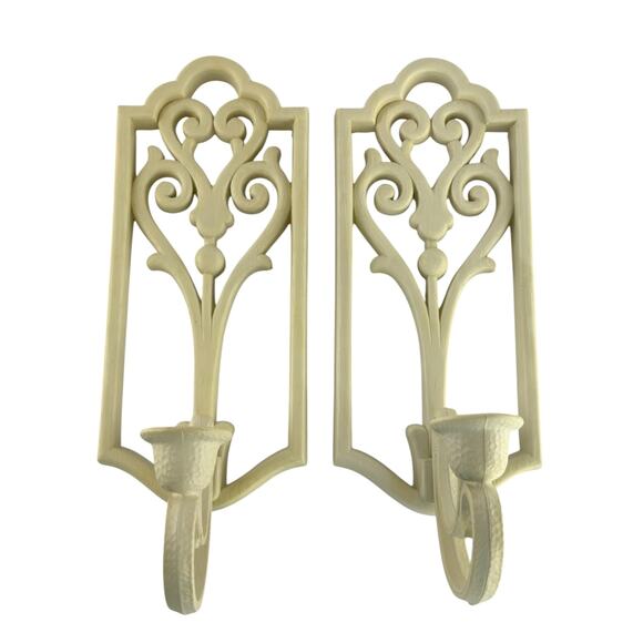 Vintage Homco Ivory Wall Sconces 1982 Plastic Candle Holders Scroll Decor 4229 - Picture 9 of 16